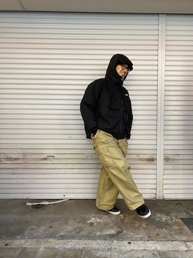 「アイテム（マウンテンパーカー）」を使った、わくたさん（メンズ・177cm）の冬コーディネート