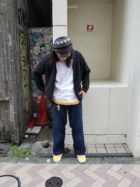 「MANASTASH（マナスタッシュ）のアイテム（カーディガン/ボレロ）」を使った、わくたさん（メンズ・177cm）の秋コーディネート