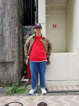 「カラースウェット」｜「アイテム（ジャケット/アウター）」を使った、わくたさん（メンズ・177cm）の秋コーディネート