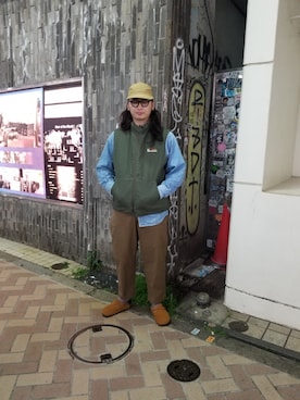 「古着好きな人と繋がりたい」｜「アイテム（ダウンジャケット/コート）」を使った、わくたさん（メンズ・177cm）の冬コーディネート