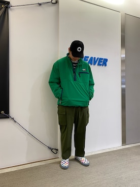 「MANASTASH（マナスタッシュ）のアイテム（カーゴパンツ）」を使った、わくたさん（メンズ・177cm）の春コーディネート