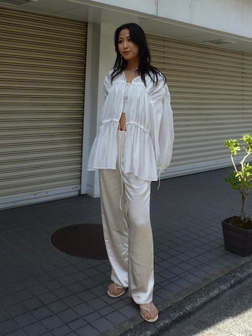 ALEXIA STAM（アリシアスタン） パンツ Ribbon Satin Straight Pants