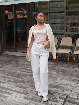 「ALEXIA STAM（アリシアスタン）のFloral Denim Pants /ウエストフローラル デニムパンツ（デニムパンツ、ホワイト系）」を使った、ALEXIA STAMさん（レディース・163cm）の春コーディネート