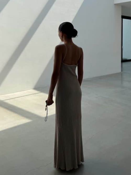 セール】Rib Knit Flare Dress /カップ付きリブニットワンピース