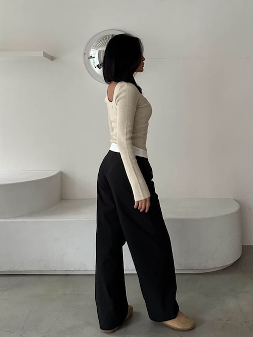 セール】Wellness Turn-up Waist Warm Pants /裏起毛 ウエスト折返し