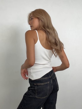 「ALEXIA STAM（アリシアスタン）のCozy Waffle Cami /パッドin ワッフルキャミ（キャミソール、ホワイト系）」を使った、ALEXIA STAMさん（レディース・160cm）の夏コーディネート