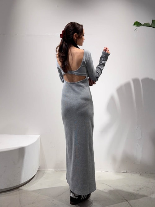 Back Adjuster Long Sleeve Rib Dress /パッドinバックアジャスター