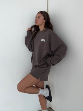「ALEXIA STAM（アリシアスタン）のLogo Patch Sweatshirt /ロゴパッチスウェットトップス（スウェット、グレー系）」を使った、ALEXIA STAMさん（レディース・163cm）の春コーディネート