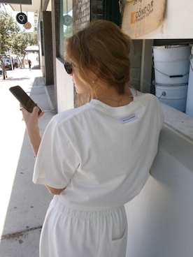 「ALEXIA STAM（アリシアスタン）のLogo Patch Sweat Pants /ロゴパッチ スウェットパンツ（スウェットパンツ、ホワイト系）」を使った、ALEXIA STAMさん（レディース・163cm）の春コーディネート