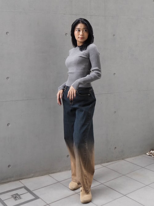 セール】Rib Knit Long Sleeve Top /背中開きニットトップス（ニット