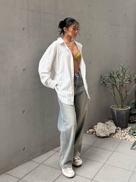 「ALEXIA STAM（アリシアスタン）のFloral Denim Pants /ウエストフローラル デニムパンツ（デニムパンツ、ブルー系）」を使った、ALEXIA STAMさん（レディース・163cm）の春コーディネート