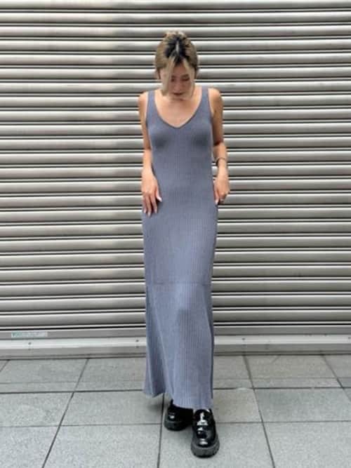 セール】Rib Knit Flare Dress /カップ付きリブニットワンピース