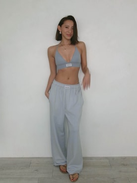 「ALEXIA STAM（アリシアスタン）のLogo Patch Sweat Pants /ロゴパッチ スウェットパンツ（スウェットパンツ、ブルー系）」を使った、ALEXIA STAMさん（レディース・163cm）の春コーディネート