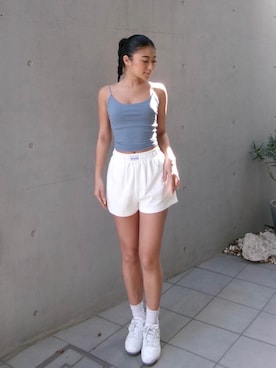 「ALEXIA STAM（アリシアスタン）のSpaghetti Strap Padded Camisole /パッドinスパゲッティキャミ（キャミソール、ブルー系）」を使った、ALEXIA STAMさん（レディース・163cm）の春コーディネート