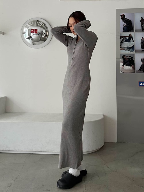 セール】Half Zip Knit Long Dress /ハーフジップニットワンピ