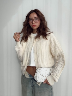 「ALEXIA STAM（アリシアスタン）のOpen Work Knit Cardigan /透かし編みカーディガン（カーディガン/ボレロ、ホワイト系）」を使った、ALEXIA STAMさん（レディース・163cm）の春コーディネート