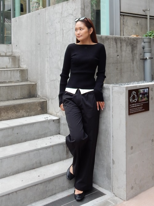 セール】Rib Knit Long Sleeve Top /背中開きニットトップス（ニット