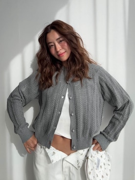 「ALEXIA STAM（アリシアスタン）のOpen Work Knit Cardigan /透かし編みカーディガン（カーディガン/ボレロ、グレー系）」を使った、ALEXIA STAMさん（レディース・163cm）の春コーディネート