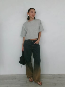 「ALEXIA STAM（アリシアスタン）のGradation Denim Pants /グラデーションデニムパンツ（デニムパンツ、ブルー系）」を使った、ALEXIA STAMさん（レディース・163cm）の春コーディネート