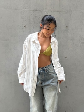 「ALEXIA STAM（アリシアスタン）のFloral Denim Pants /ウエストフローラル デニムパンツ（デニムパンツ、ブルー系）」を使った、ALEXIA STAMさん（レディース・163cm）の春コーディネート