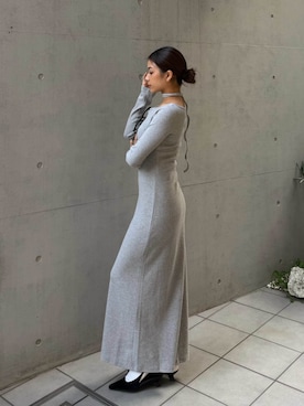 「ALEXIA STAM（アリシアスタン）のRandom-Rib Tie Dress /パッドin チョーカーワンピース（ワンピース、グレー系）」を使った、ALEXIA STAMさん（レディース・155cm）の秋コーディネート