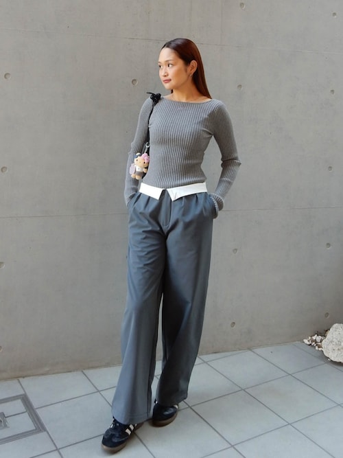 セール】Rib Knit Long Sleeve Top /背中開きニットトップス（ニット