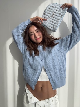 「ALEXIA STAM（アリシアスタン）のOpen Work Knit Cardigan /透かし編みカーディガン（カーディガン/ボレロ、ブルー系）」を使った、ALEXIA STAMさん（レディース・163cm）の春コーディネート