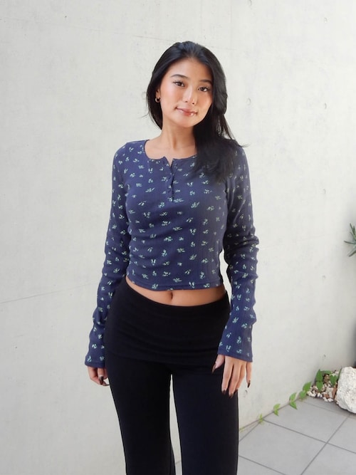 Henley Neck Floral Long Sleeve Tee /フラワーヘンリーネックTシャツ