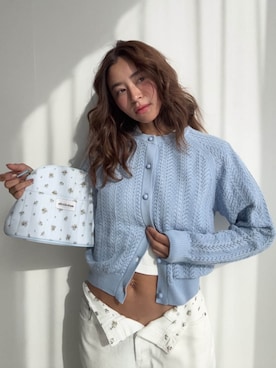 「ALEXIA STAM（アリシアスタン）のOpen Work Knit Cardigan /透かし編みカーディガン（カーディガン/ボレロ、ブルー系）」を使った、ALEXIA STAMさん（レディース・163cm）の春コーディネート