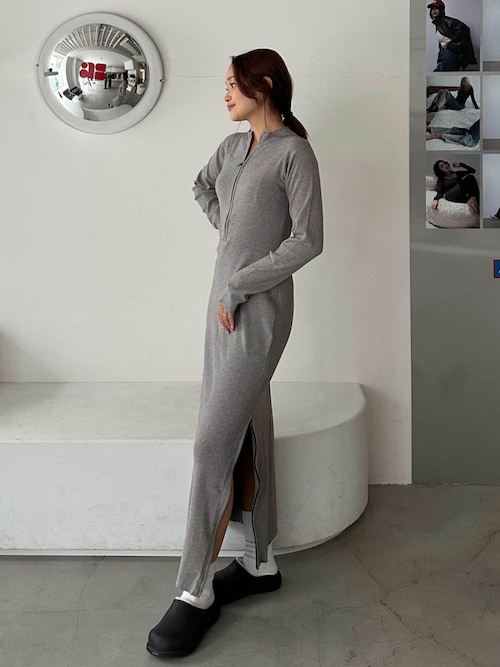 セール】Half Zip Knit Long Dress /ハーフジップニットワンピ