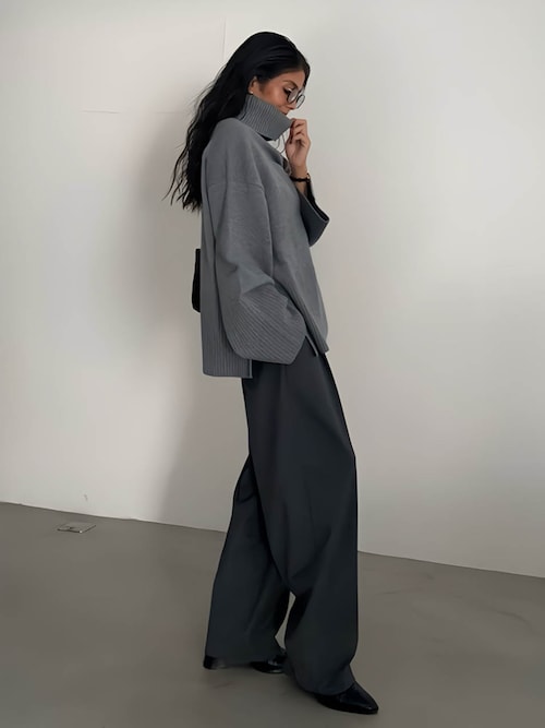柔らかい Neck High セーター ニット STAM ALEXIA Wide Top Knit トップス
