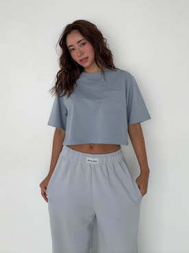 「ALEXIA STAM（アリシアスタン）のLogo Patch Cropped Tee/ロゴパッチ ポケットT（Tシャツ/カットソー、ブルー系）」を使った、ALEXIA STAMさん（レディース・163cm）の春コーディネート