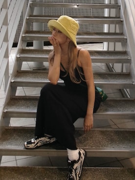 「ALEXIA STAM（アリシアスタン）のTerry Cloth Hat /パイル地バケハ（ハット、イエロー系）」を使った、ALEXIA STAMさん（レディース・158cm）の春コーディネート