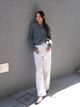 「ALEXIA STAM（アリシアスタン）のOpen Work Knit Cardigan /透かし編みカーディガン（カーディガン/ボレロ、グレー系）」を使った、ALEXIA STAMさん（レディース・163cm）の春コーディネート