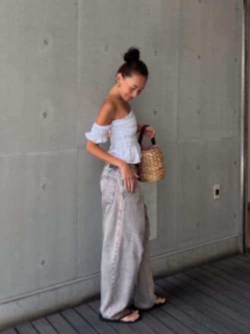 Water Grass One Handle Bag /ギンガム丸底かごバッグ