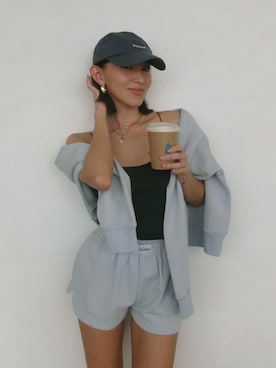 「ALEXIA STAM（アリシアスタン）のLogo Patch Sweatshirt /ロゴパッチスウェットトップス（スウェット、ブルー系）」を使った、ALEXIA STAMさん（レディース・163cm）の春コーディネート