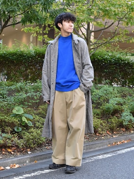 「SENSE OF PLACE by URBAN RESEARCH（センスオブプレイスバイアーバンリサーチ）のアイテム（ステンカラーコート）」を使った、吉沢成夏（ヨシザワセナ）さん（メンズ・180cm）の冬コーディネート