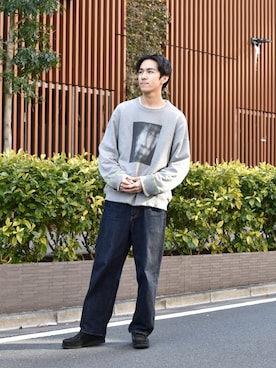 「stein」｜「アイテム（スウェット）」を使った、吉沢成夏（ヨシザワセナ）さん（メンズ・180cm）の冬コーディネート
