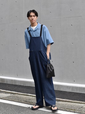 「Uiscel（ユイセル）のアイテム（オールインワン・サロペット）」を使った、吉沢成夏（ヨシザワセナ）さん（メンズ・180cm）の夏コーディネート