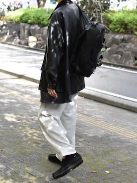 「ミリタリージャケット」｜「アイテム（カバーオール）」を使った、吉沢成夏（ヨシザワセナ）さん（メンズ・180cm）の冬コーディネート