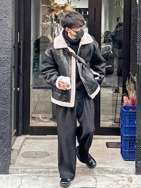 「outfit」｜「アイテム（スラックス）」を使った、おやすみくん💤さん（メンズ・170cm）の冬コーディネート