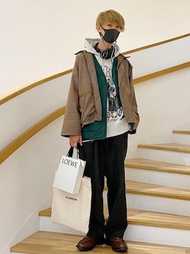 「LOEWE」｜「アイテム（ブルゾン）」を使った、おやすみくん💤さん（メンズ・170cm）の秋コーディネート