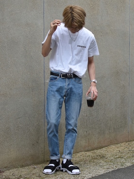 「ZOZO（ゾゾ）のストレートデニムパンツ［MEN］（デニムパンツ）」を使った、おやすみくん💤さん（メンズ・170cm）の夏コーディネート