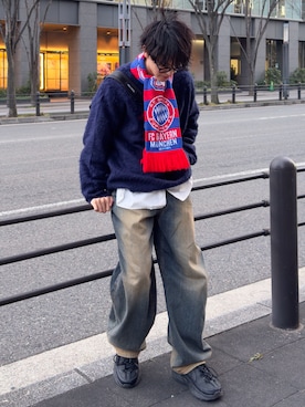 「サッカーマフラー」｜おやすみくん💤さん（メンズ・170cm）の冬コーディネート