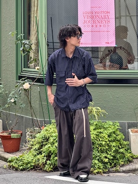 「epnok（エプノック）の【EPNK】Vertical wide tuck slacks / バーティカルワイドタックスラックス（スラックス）」を使った、おやすみくん💤さん（メンズ・170cm）の夏コーディネート