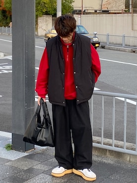 「SENSE OF PLACE by URBAN RESEARCH（センスオブプレイスバイアーバンリサーチ）のフェイクレザーマルシェバッグ（トートバッグ）」を使った、おやすみくん💤さん（メンズ・170cm）の冬コーディネート