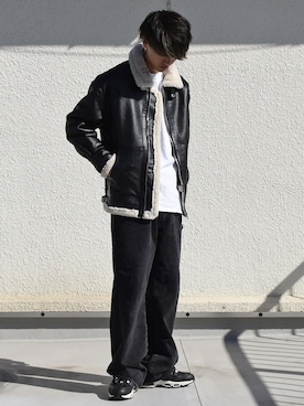「リラックススタイル」｜「アイテム（ライダースジャケット）」を使った、おやすみくん💤さん（メンズ・170cm）の春コーディネート