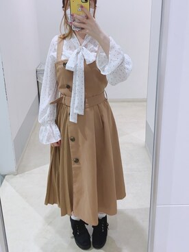 「ボウタイ」｜「アイテム（ジャンパースカート）」を使った、まいみ🐼さん（レディース・143cm）の春コーディネート