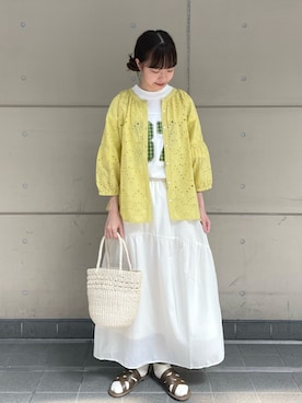 「Samansa Mos2（サマンサ モスモス）のインドカットワーク刺繍七分袖ブラウス（シャツ/ブラウス）」を使った、kanaさん（レディース・163cm）の夏コーディネート