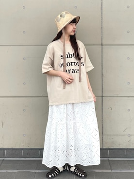 「Samansa Mos2（サマンサ モスモス）のロゴ刺繍Tシャツ（Tシャツ/カットソー）」を使った、kanaさん（レディース・163cm）の春コーディネート